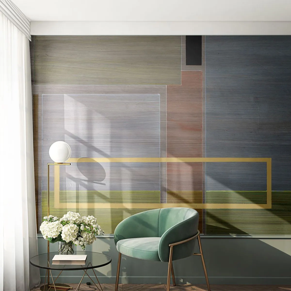 Fotobehang Premium Canvas - Eenvoudig en rustig - Abstractie, Moderne kunst, Rechthoeken - 350x256 cm