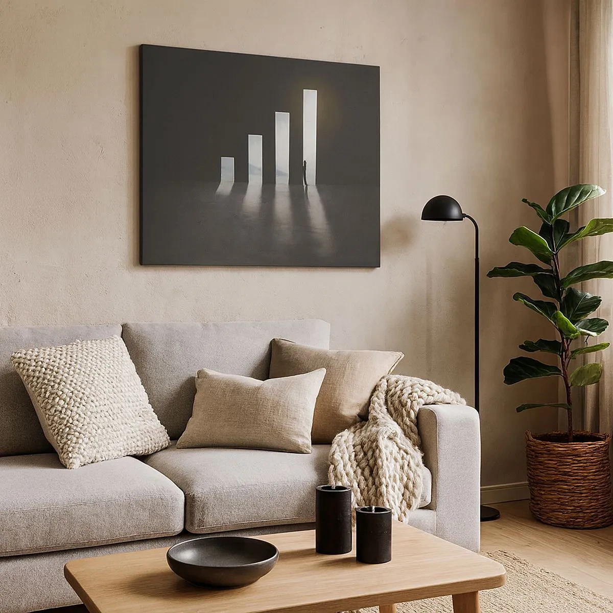 Schilderen op canvas - Symbolische groei in de vorm van door licht verlichte passages - 70x50cm - Succes - impressie - Moderne wanddecoratie voor woonkamer en slaapkamer ARTTOR