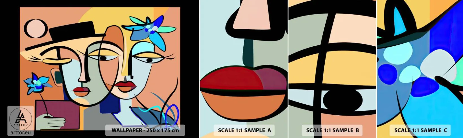 Fotobehang Monster Zelfklevend Deluxe Sticker - Picasso's randez-vous - Gezichten, Modern, Kubisme - 100x30 cm