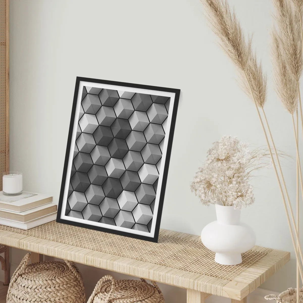 Poster in een zwarte lijst - Kubistische puzzel - 30x40 cm