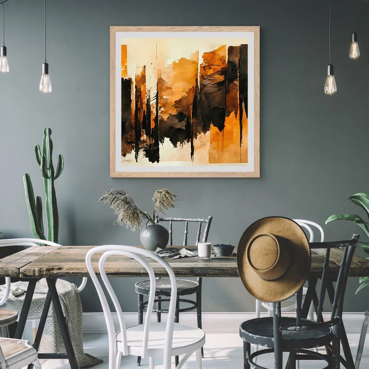 Een poster in een licht eiken lijst - Harmonie van zwart en goud - 30x30 cm