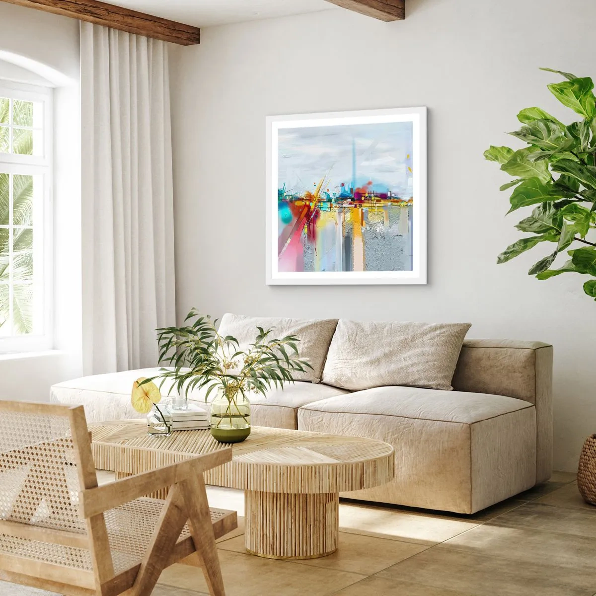 Poster in een witte lijst - Brug van vreugde bij de rivier van het leven - 60x60 cm