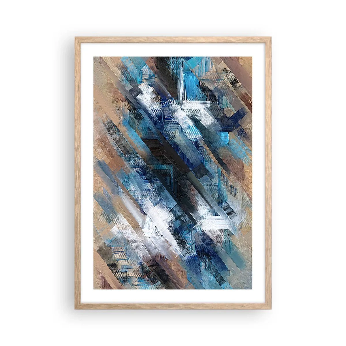 Een poster in een licht eiken lijst - Op een blauwe diagonaal - 50x70 cm