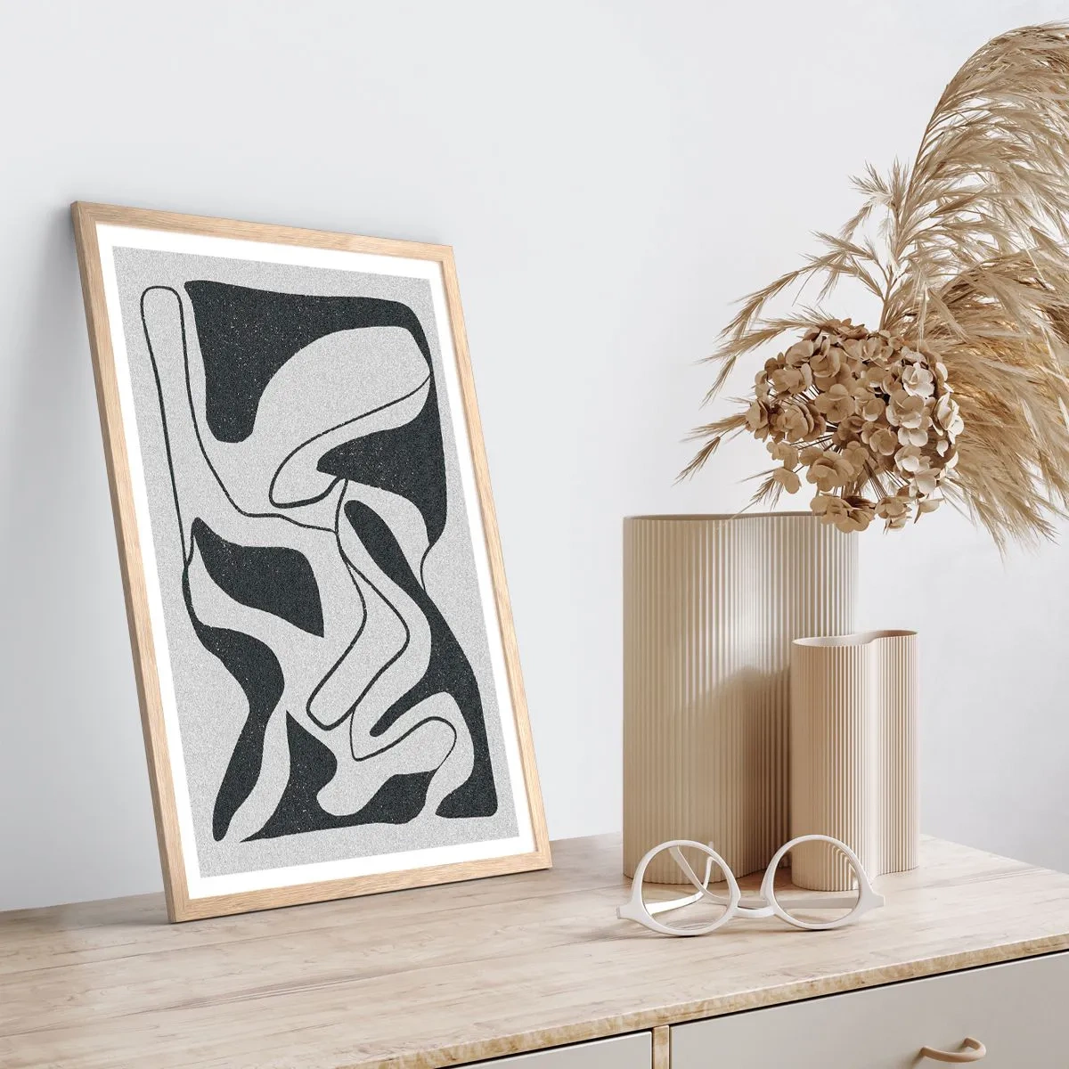 Een poster in een licht eiken lijst - Abstract doolhofplezier - 61x91 cm