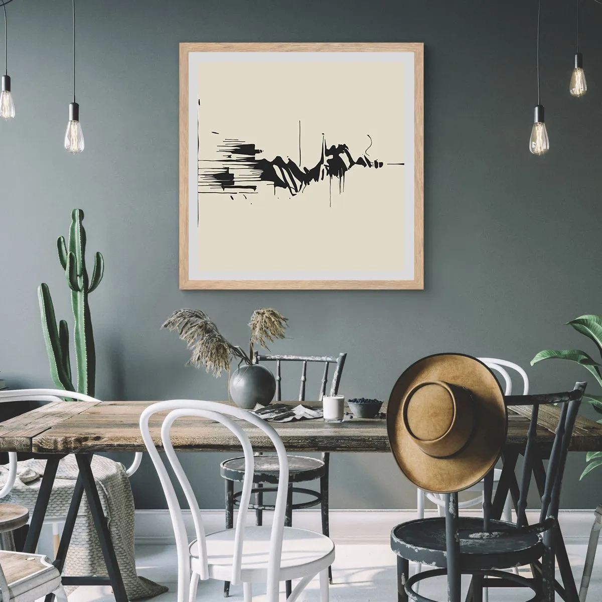 Een poster in een licht eiken lijst - Overhaaste abstractie - 40x40 cm