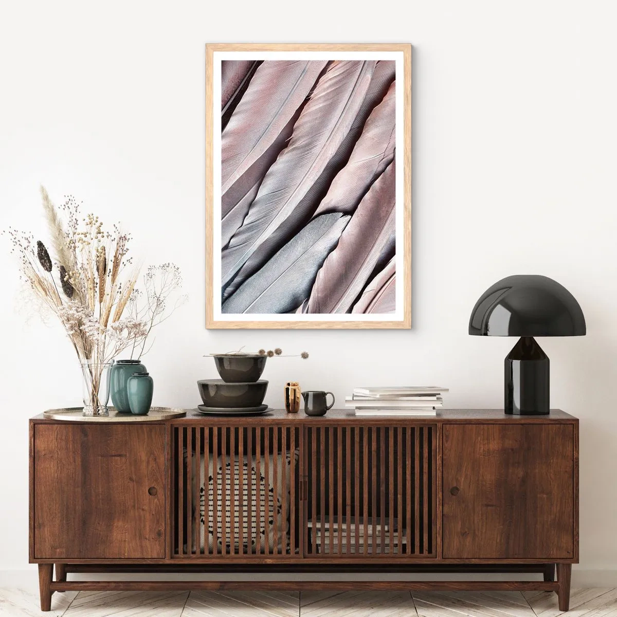 Een poster in een licht eiken lijst - In roze zilver - 61x91 cm