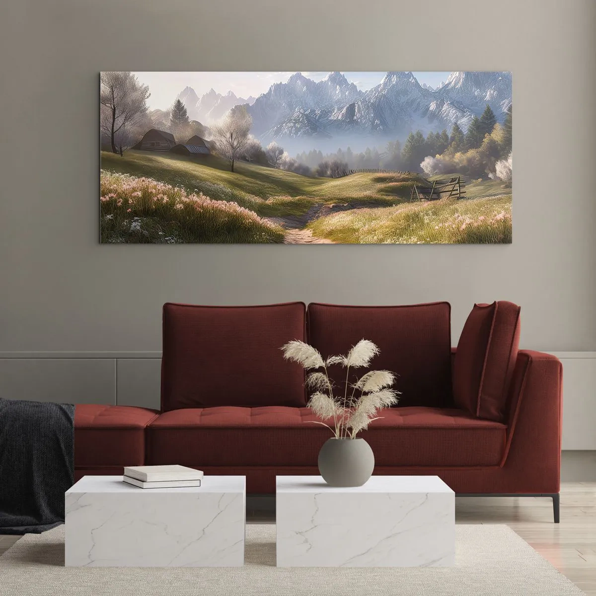 Schilderen op glas - Idyllische vallei - 160x50 cm