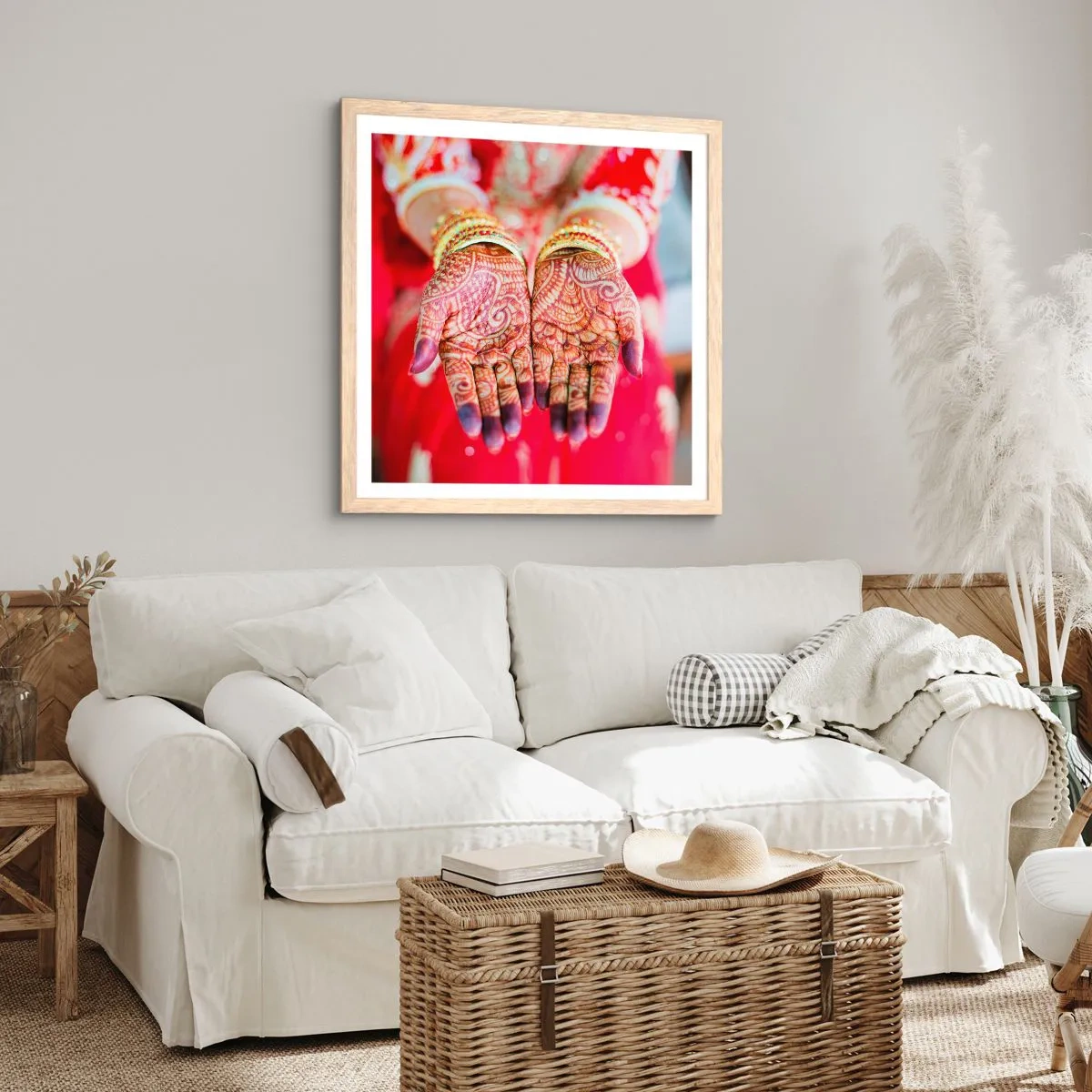 Een poster in een licht eiken lijst - Klaar om je geluk te vangen? - 40x40 cm