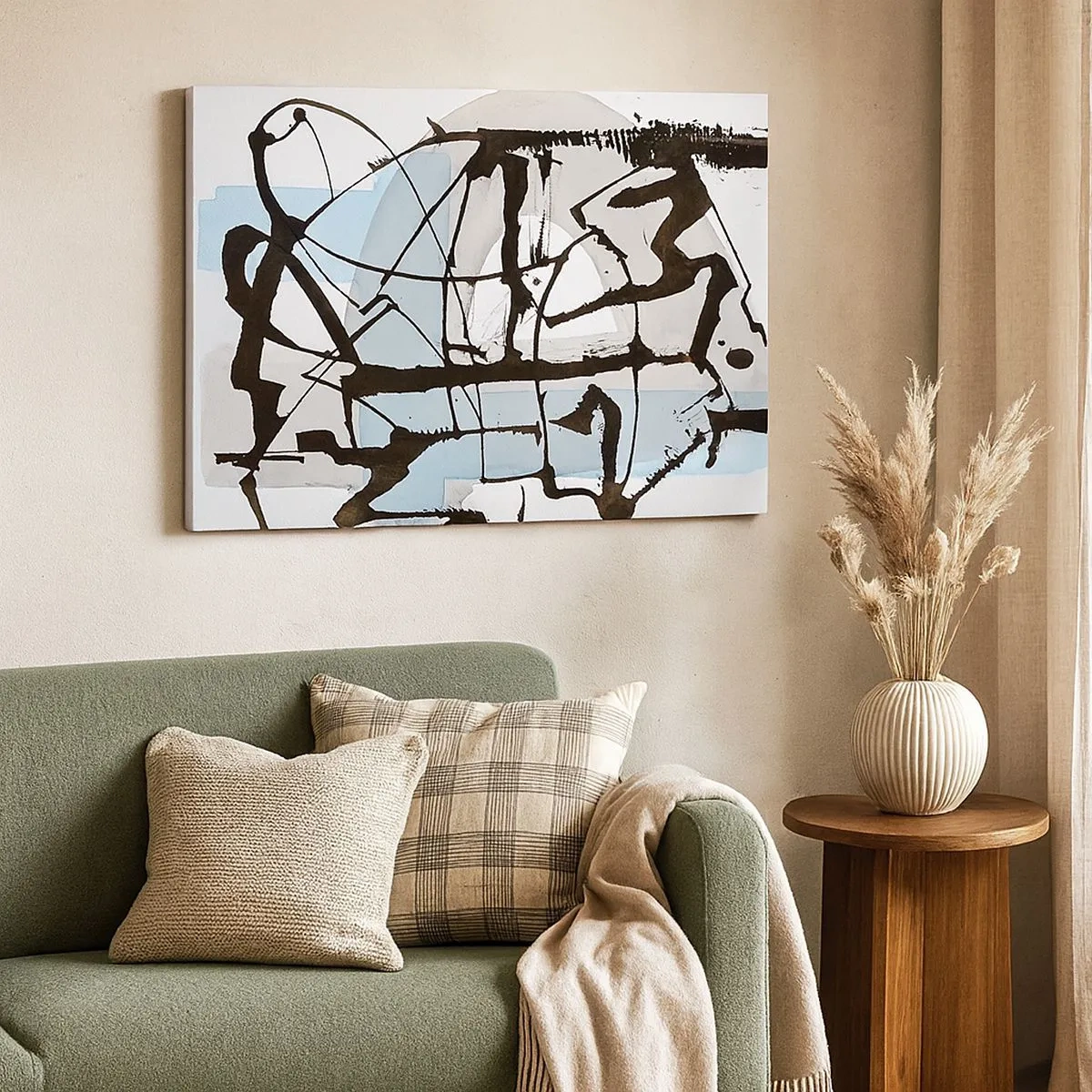 Schilderen op canvas - Abstracte lijnen en vormen in blauw en zwart - 70x50cm - Toch blauw - Moderne wanddecoratie voor woonkamer en slaapkamer ARTTOR