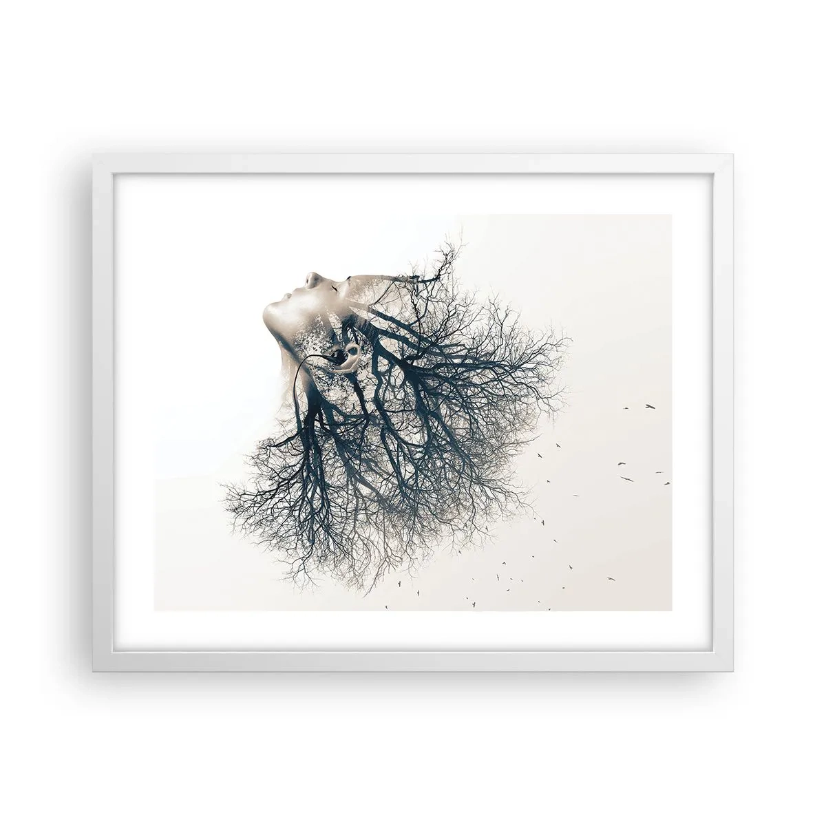 Poster in een witte lijst - Luisteren naar het gefluister van bomen - 50x40 cm