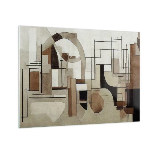 Schilderen op glas - Geometrisch landschap in tinten bruin en beige - 70x50cm - Stadslandschap 2.0 - Moderne wanddecoratie voor woonkamer en slaapkamer ARTTOR