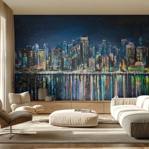 Fotobehang op maat Premium Sand - Cascade van lichten - Stad, Architectuur, Rivier