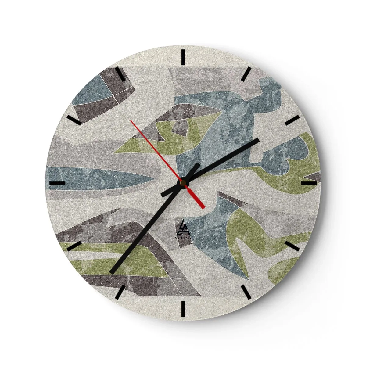 Wandklok - Klok - Geometrische abstracties in groen en blauw op een lichte achtergrond - 30x30cm - Compositie achter het glas - Moderne wanddecoratie voor woonkamer, keuken en slaapkamer ARTTOR
