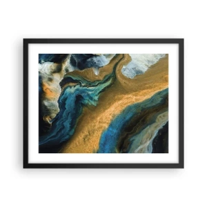 Poster in een zwarte lijst - Blauw - geel - wederzijdse invloeden - 50x40 cm