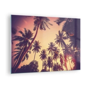 Schilderen op glas - Palmbomen in de stralen van de ondergaande zon - 70x50cm - Een tropische variant - Moderne wanddecoratie voor woonkamer en slaapkamer ARTTOR