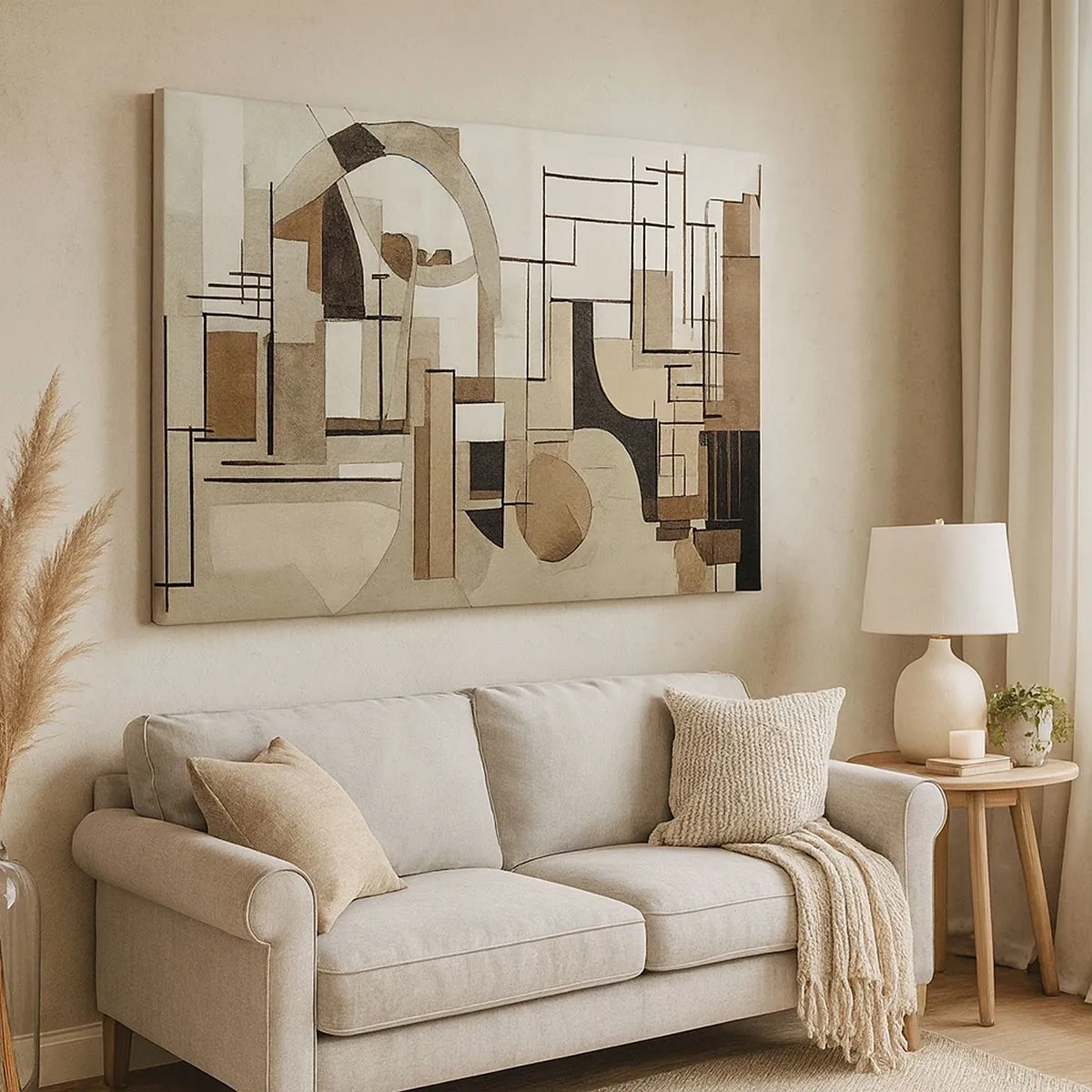 Schilderen op canvas - Architectonische abstractie in beige en bruin - 70x50cm - Stadslandschap 2.0 - Moderne wanddecoratie voor woonkamer en slaapkamer ARTTOR