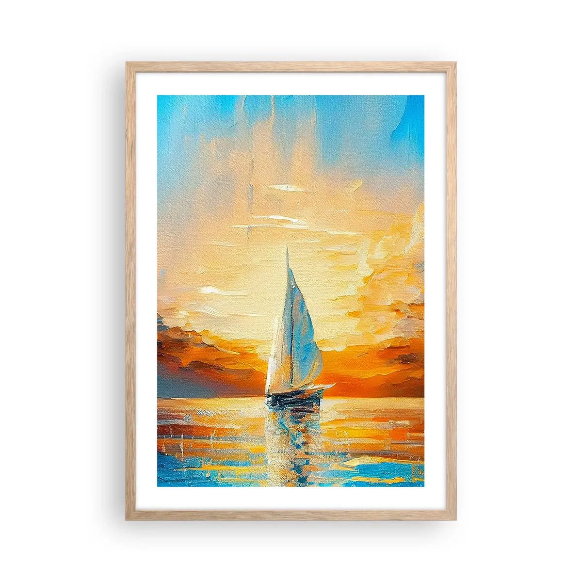 Een poster in een licht eiken lijst - Zeilen in goud - 50x70 cm