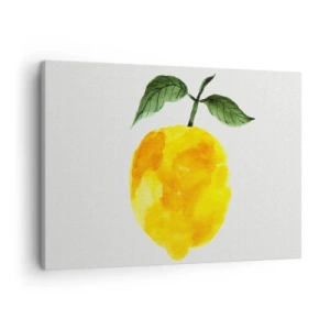 Schilderen op canvas - Aquarel citroen met groene bladeren op een lichte achtergrond - 70x50cm - Hoe proef je de zon? - Moderne wanddecoratie voor woonkamer en slaapkamer ARTTOR