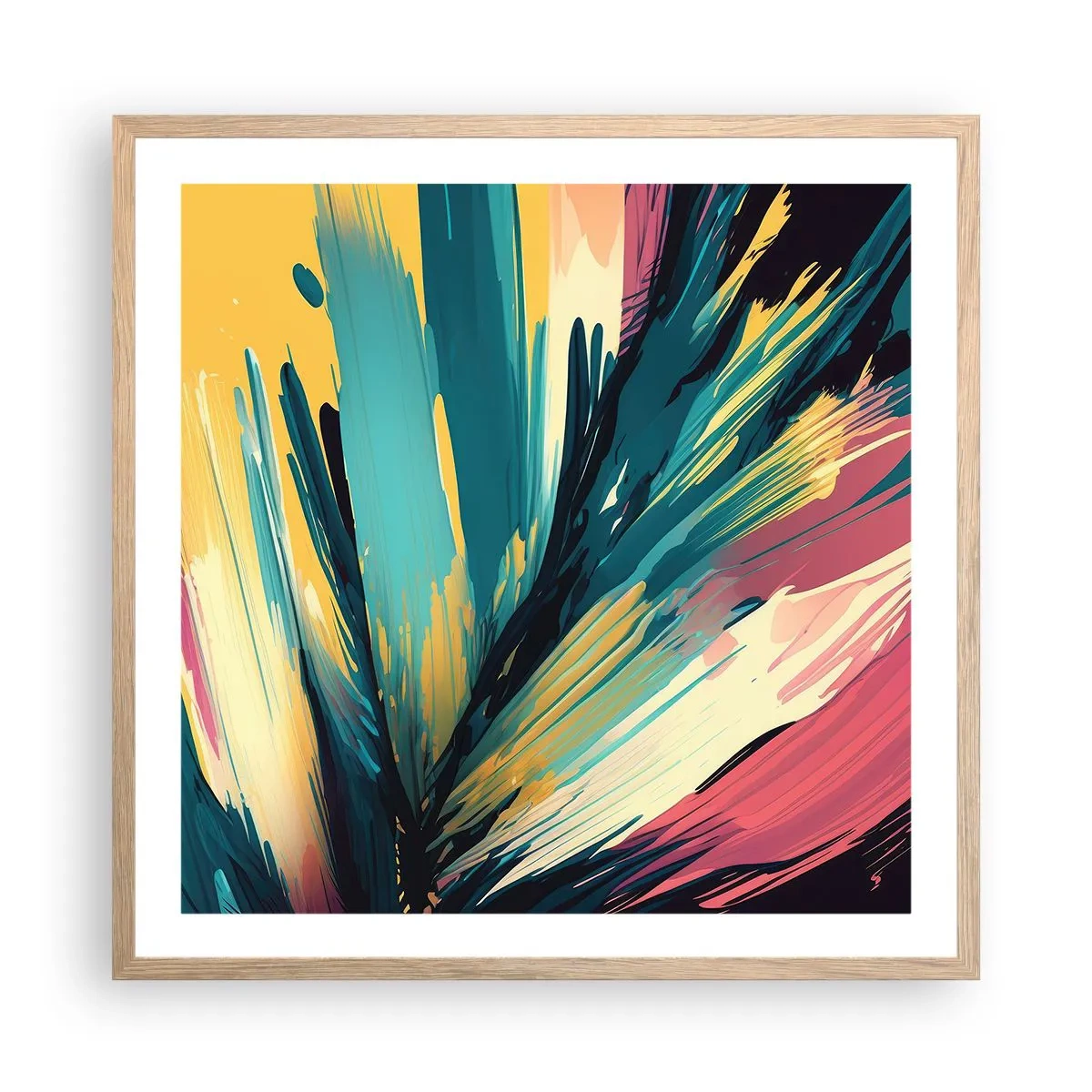 Een poster in een licht eiken lijst - Compositie – een explosie van vreugde - 60x60 cm