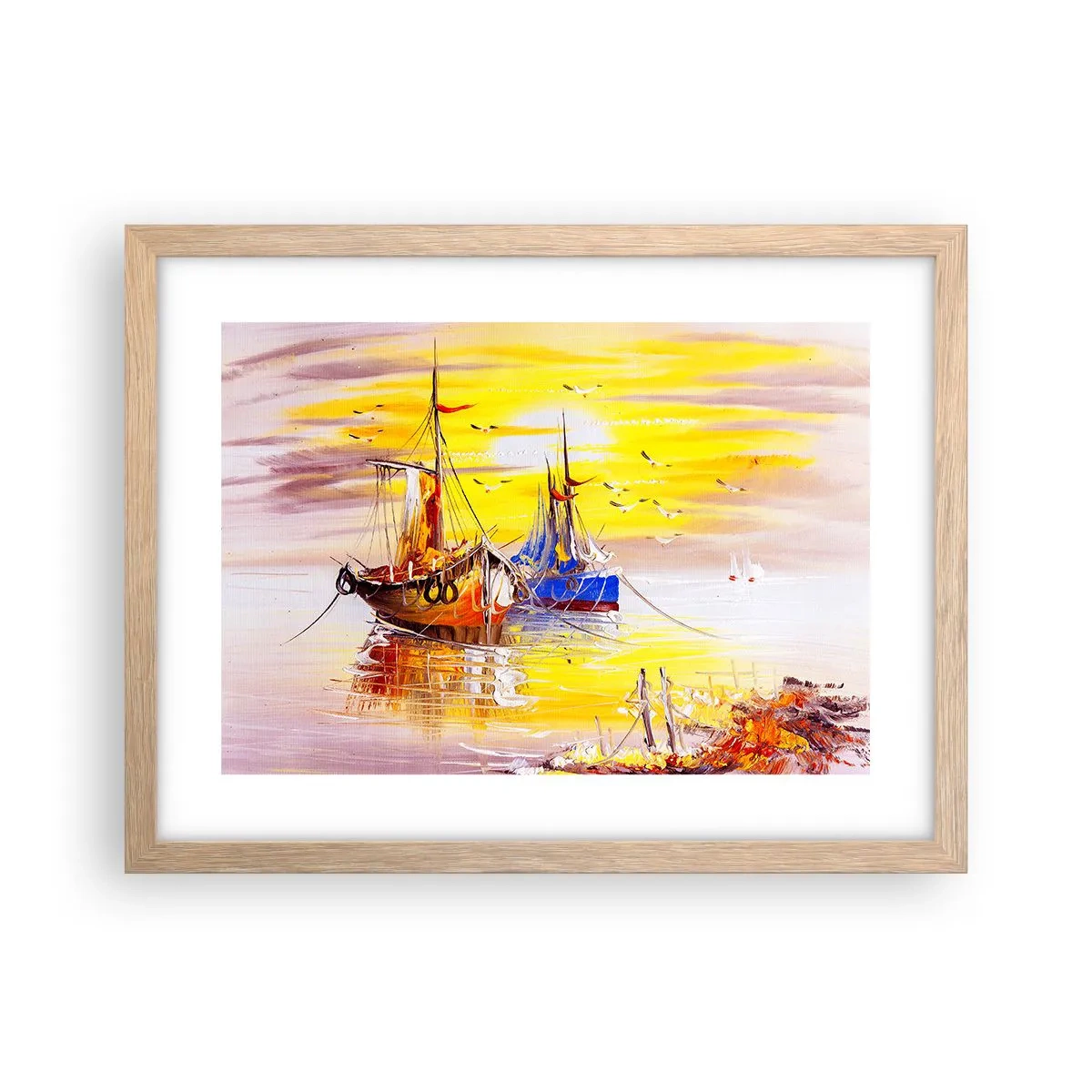 Een poster in een licht eiken lijst - Een welverdiende rust in de haven - 40x30 cm
