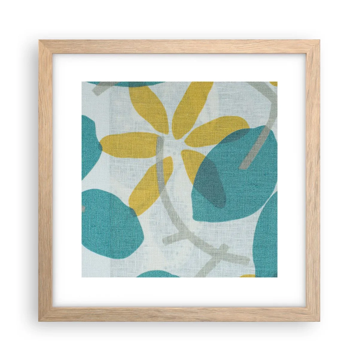 Een poster in een licht eiken lijst - Tussen de azuurblauwe bladeren - 30x30 cm