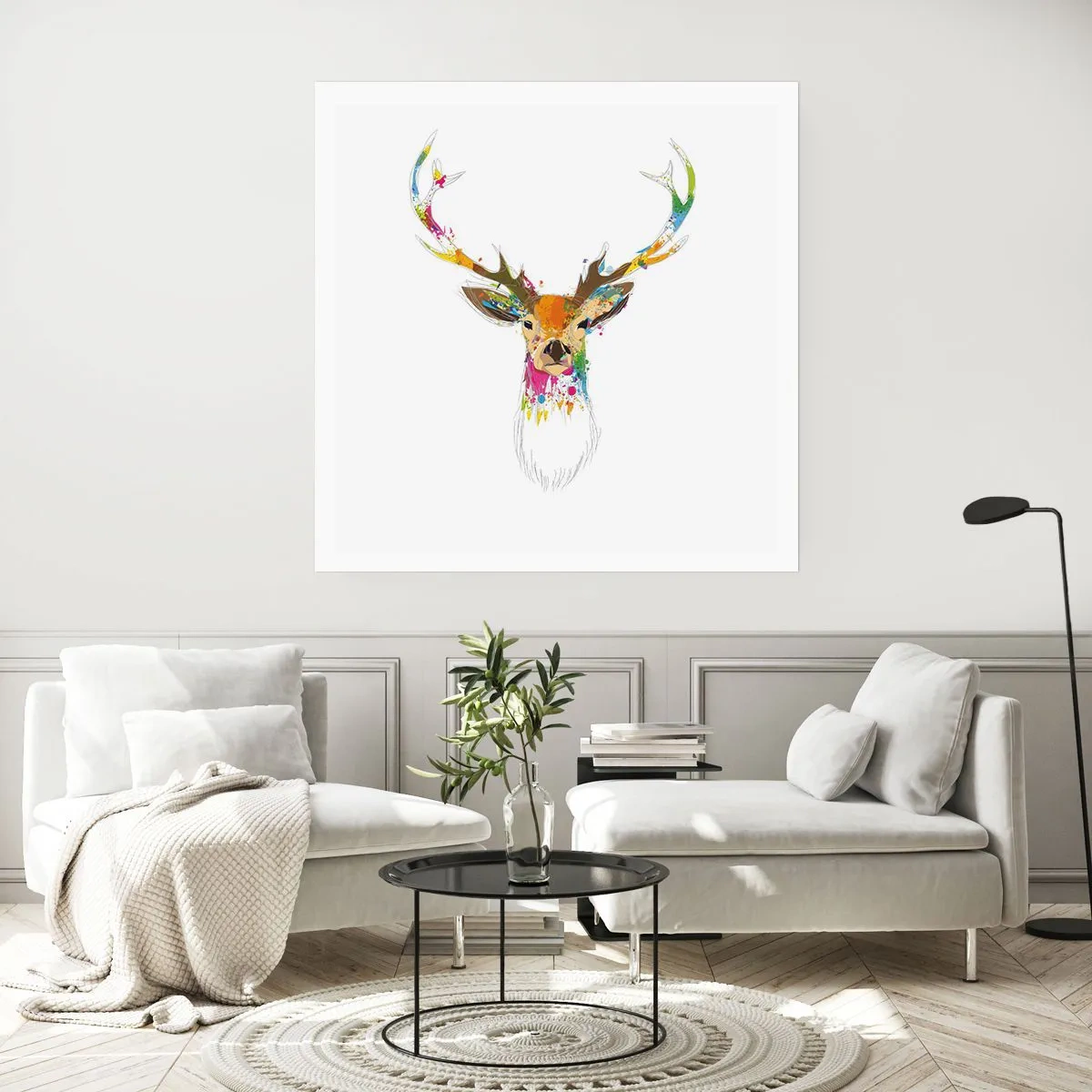 Poster - Een zacht hert badend in kleur - 60x60 cm