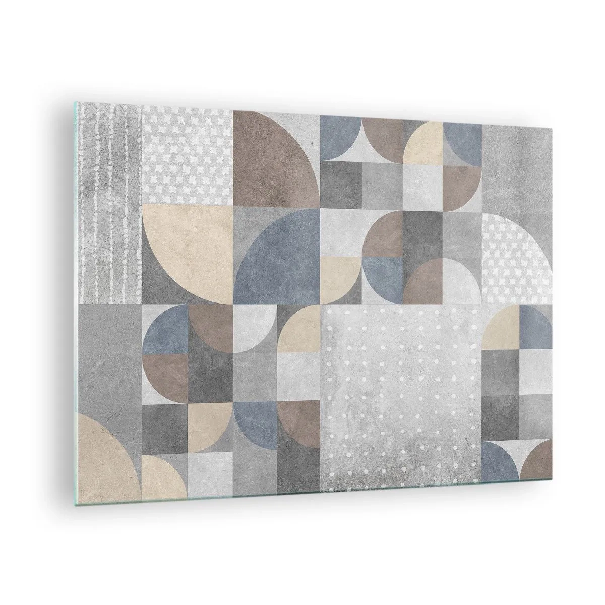 Schilderen op glas - Abstracte geometrische compositie met verschillende vormen en grijstinten. - 70x50cm - Keramische fantasie - Moderne wanddecoratie voor woonkamer en slaapkamer ARTTOR