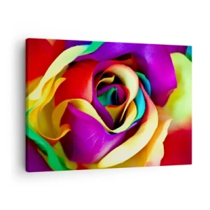 Schilderen op canvas - Een kleurrijke roos in regenboogkleuren - 70x50cm - Het is onmogelijk - Moderne wanddecoratie voor woonkamer en slaapkamer ARTTOR