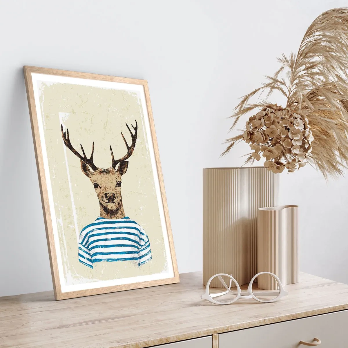 Een poster in een licht eiken lijst - Omdat ik van gestreepte t-shirts hou! - 50x70 cm