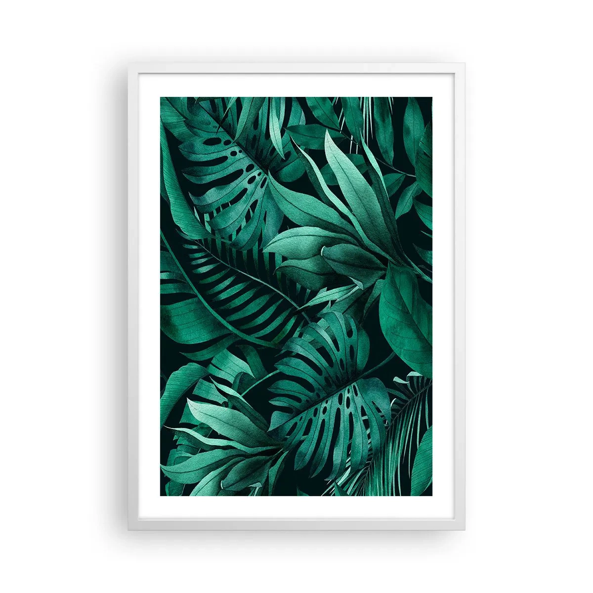 Poster in een witte lijst - De diepte van tropisch groen - 50x70 cm