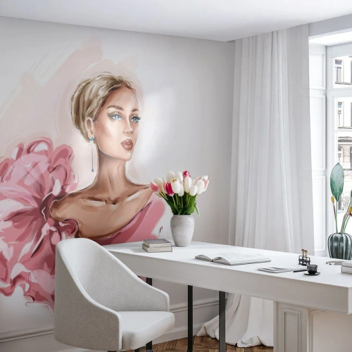 Fotobehang Premium Canvas - Hoe geschilderd... - Vrouw, Mode, Grafisch - 300x210 cm