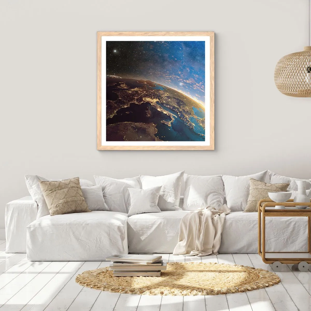 Een poster in een licht eiken lijst - Laten we eens van een afstand naar onszelf kijken - 50x50 cm