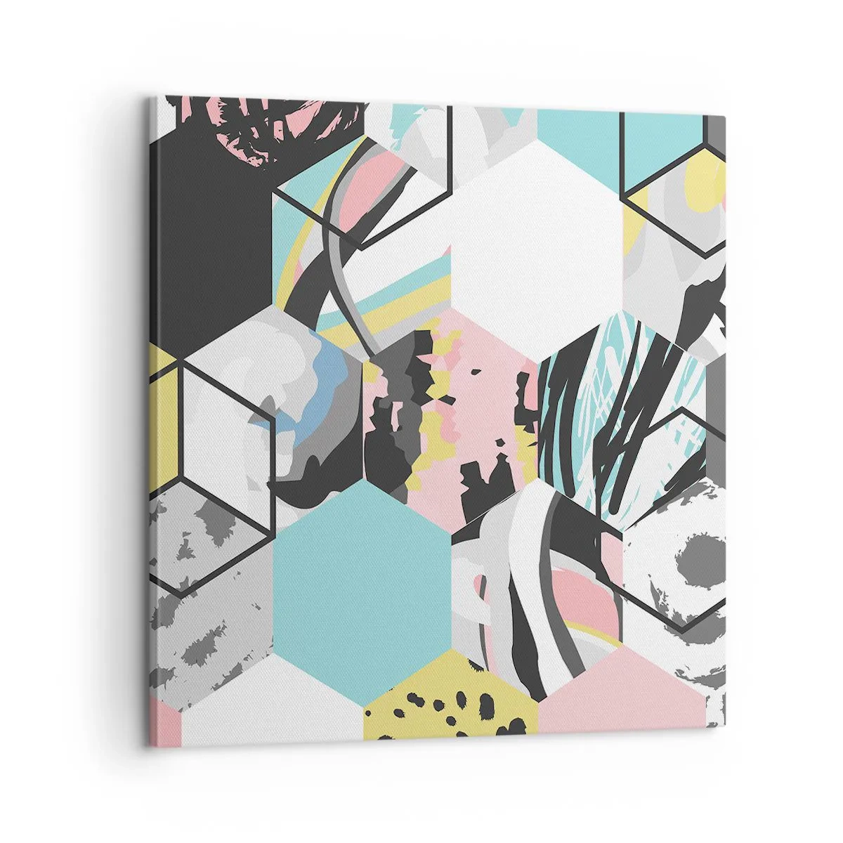 Schilderen op canvas - Zeshoeken en kubussen in zes kleuren - 60x60 cm