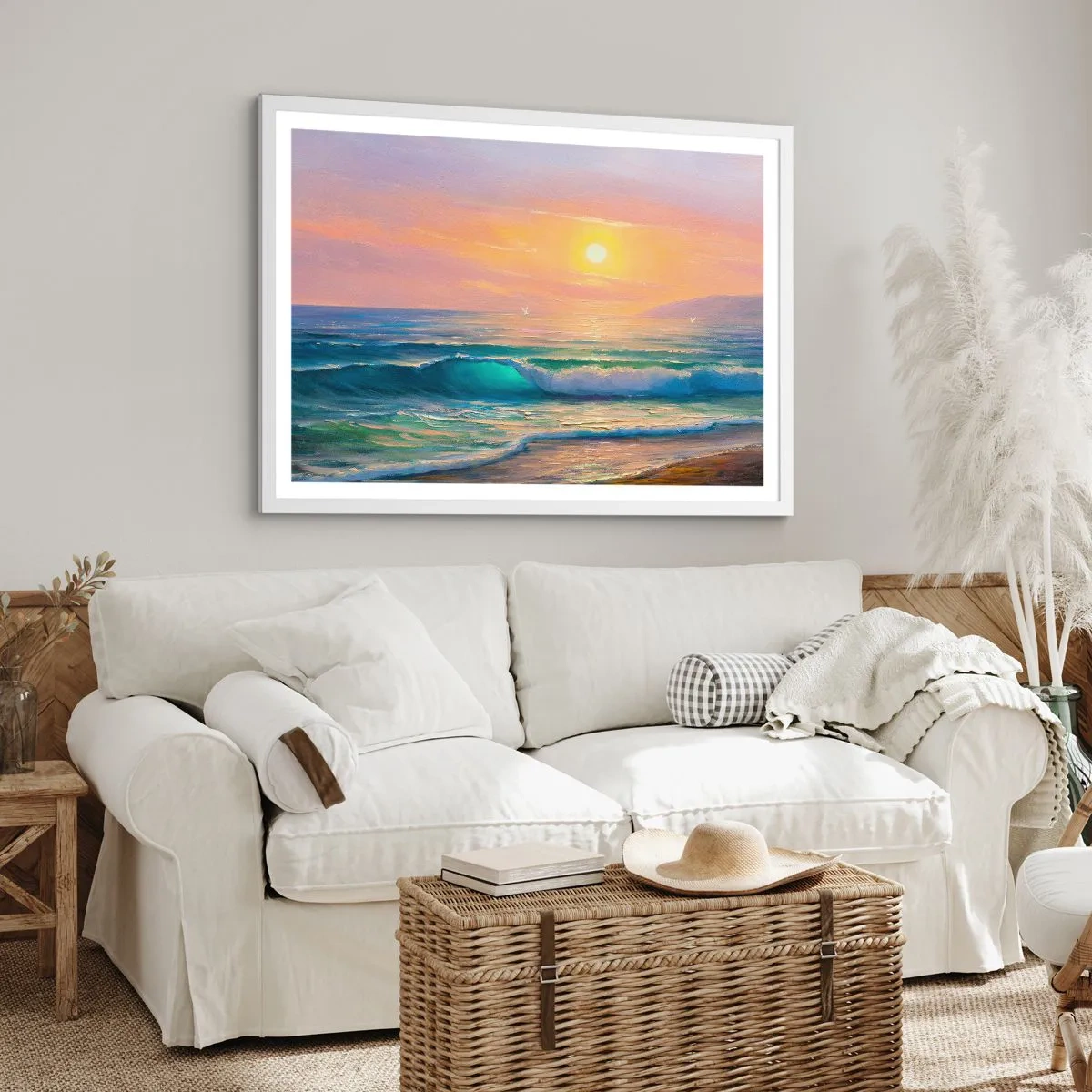 Poster in een witte lijst - Een turquoise lied van de golven - 50x40 cm