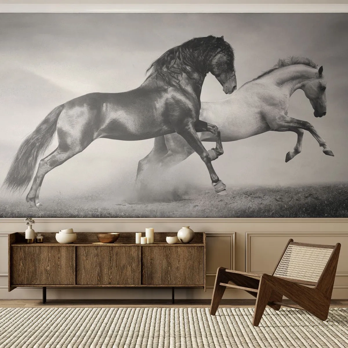 Fotobehang Premium Canvas - Engelen en duivels - Dieren, Paarden, Natuur - 250x175 cm