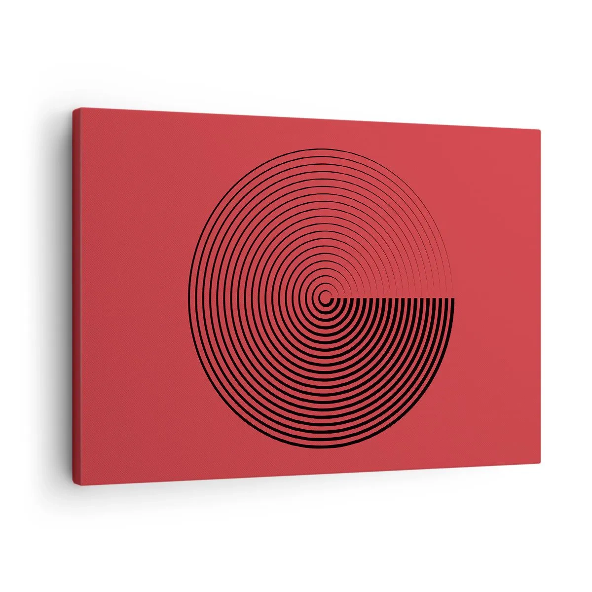 Schilderen op canvas - Concentrische cirkels op een rode achtergrond - 70x50cm - Circulaire beweging - Moderne wanddecoratie voor woonkamer en slaapkamer ARTTOR