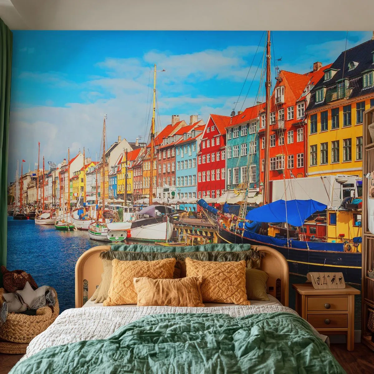 Fotobehang Premium Canvas - Vrolijke werf - Kopenhagen, Oude stad, Architectuur - 450x315 cm