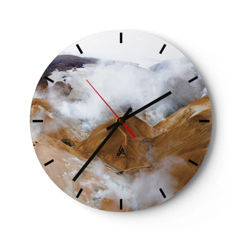 Wandklok - Klok - Het berglandschap van IJsland met nevels die over de vallei hangen - 30x30cm - De rauwe schoonheid van IJsland - Moderne wanddecoratie voor woonkamer, keuken en slaapkamer ARTTOR