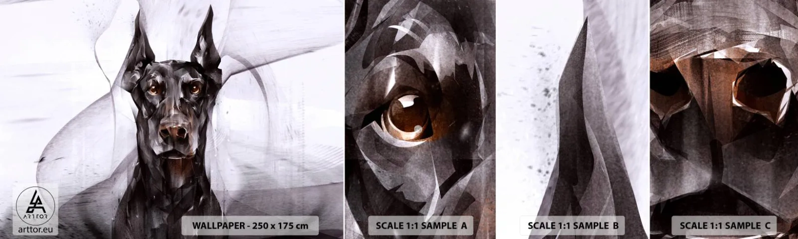 Fotobehang Monster Zelfklevend Deluxe Sticker - Hooggeboren - Abstractie, Doberman, Hond - 100x30 cm