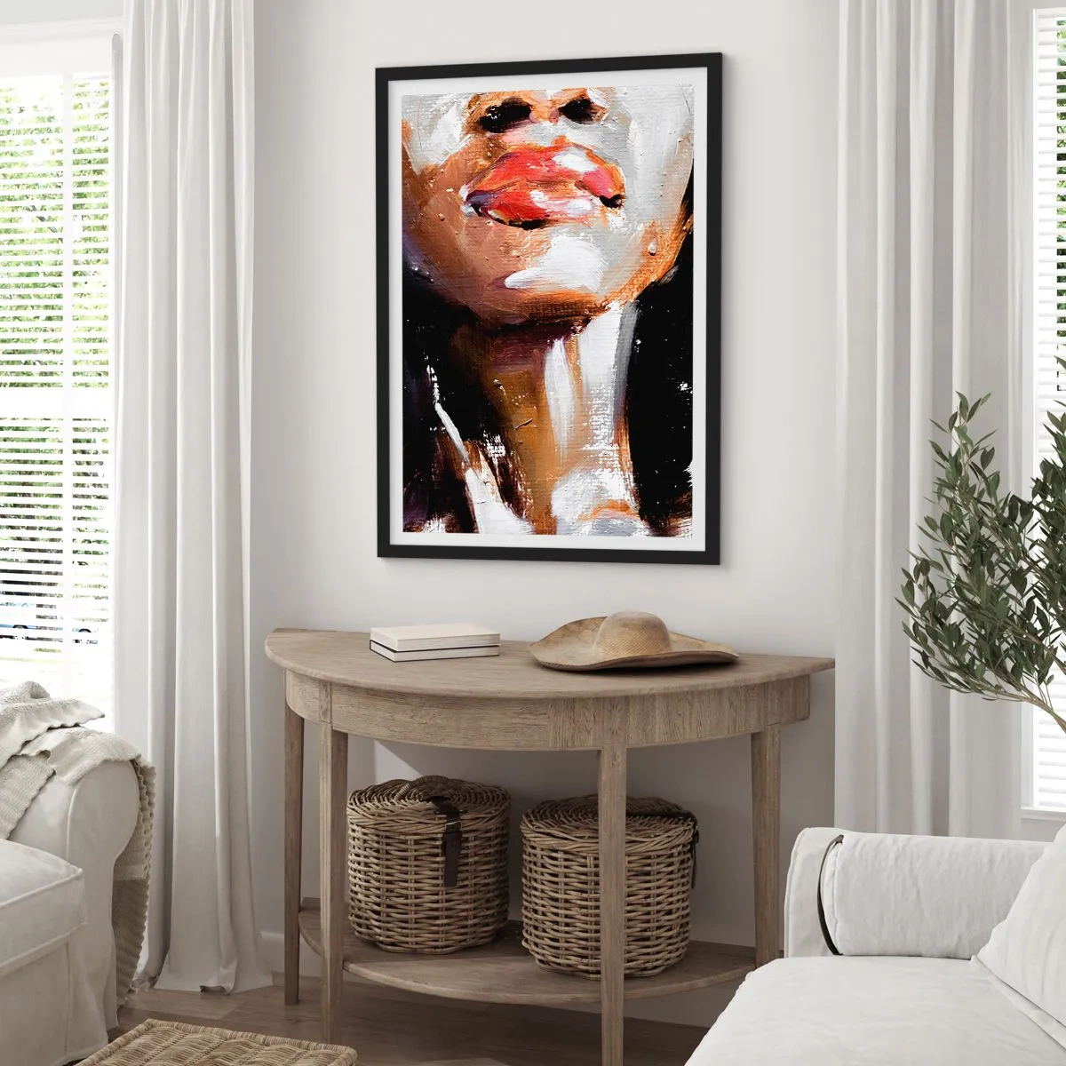 Poster in een zwarte lijst - Abstract portret van een vrouw met rode lippen - 50x70cm - Trots zonder vooroordelen - Moderne wanddecoratie voor woonkamer en slaapkamer ARTTOR