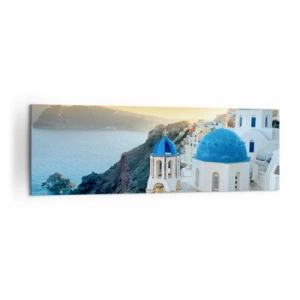 Schilderen op canvas - Santorini - genesteld tegen de rotsen - 160x50 cm