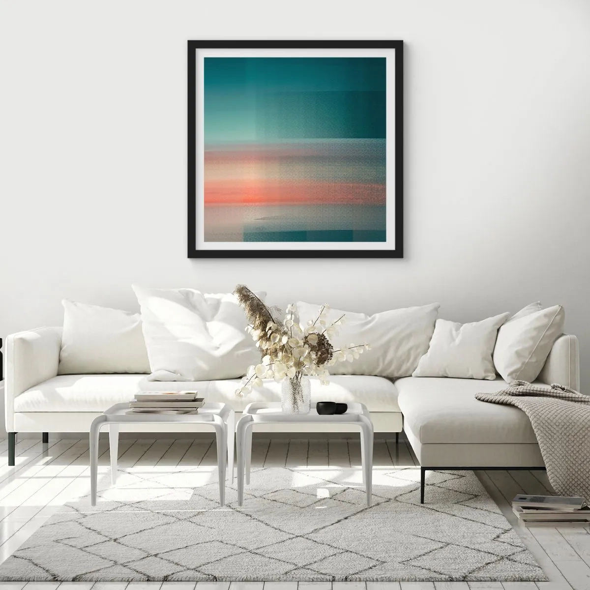 Poster in een zwarte lijst - Abstractie: golven van licht - 30x30 cm