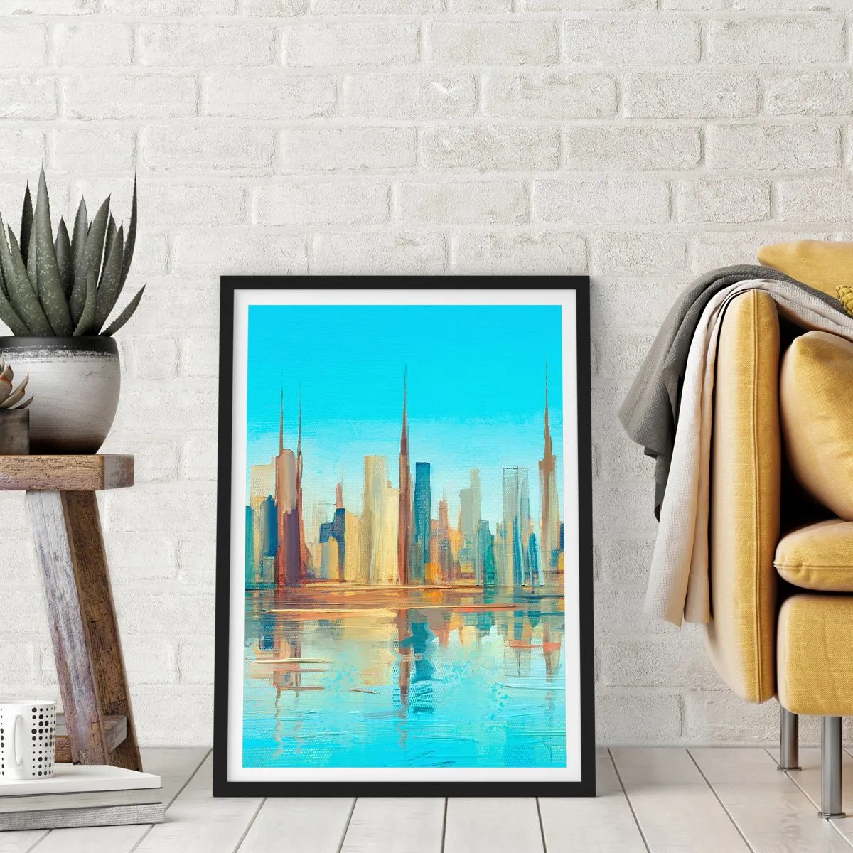 Poster in een zwarte lijst - Een zonnige metropool - 70x100 cm