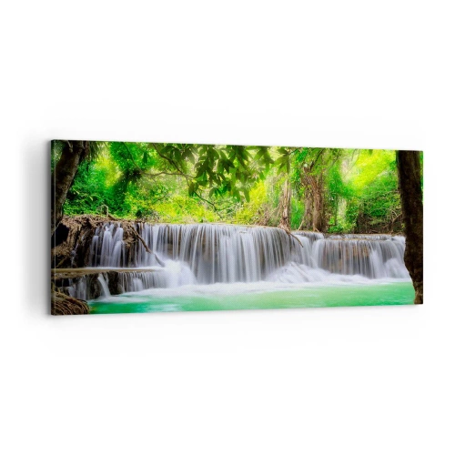 Schilderen op canvas - Een waterval in het groen - 100x40 cm