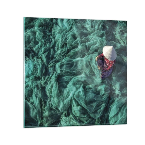 Schilderen op glas - In een zee van netten - 70x70 cm
