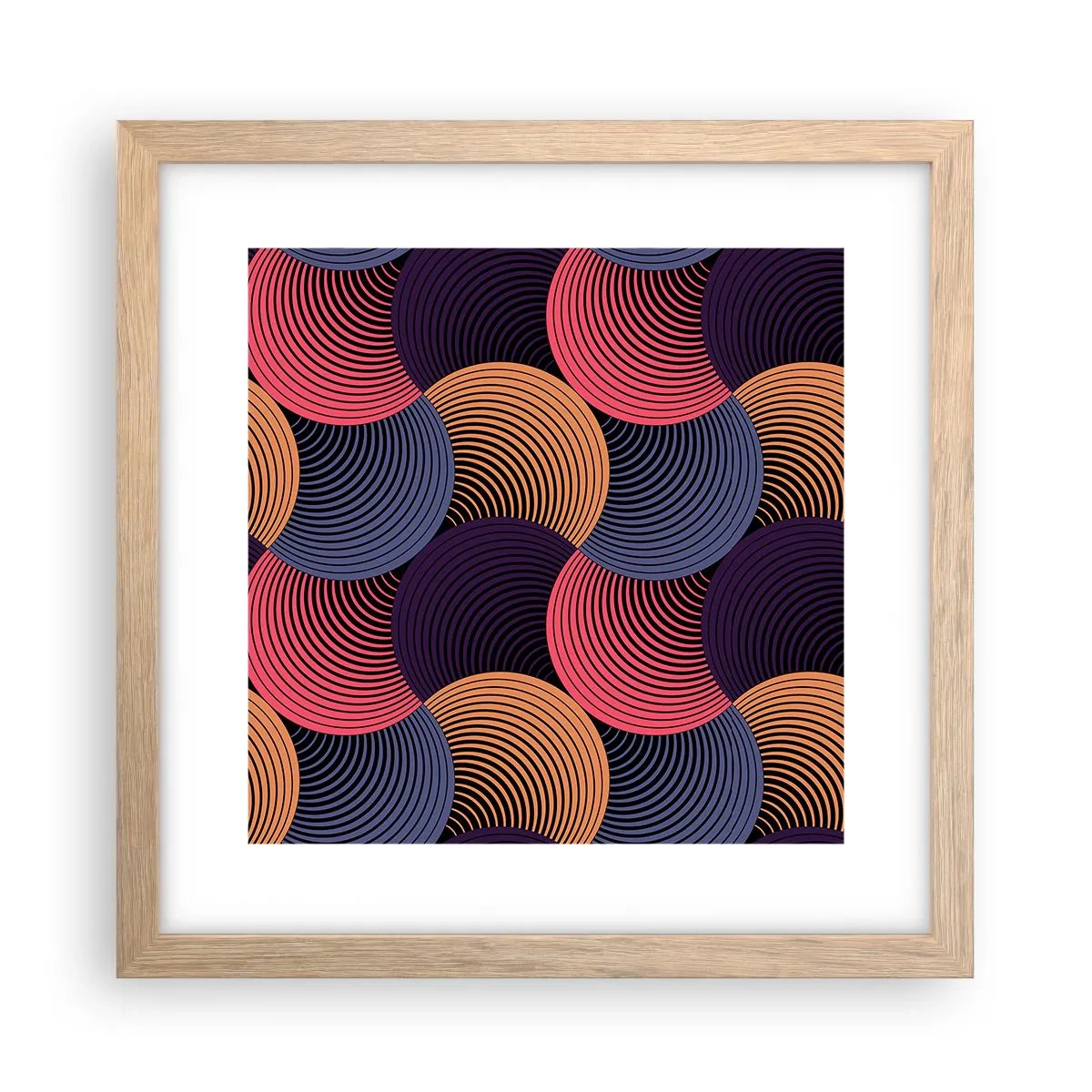 Een poster in een licht eiken lijst - In een cirkelvormig ritme - 30x30 cm