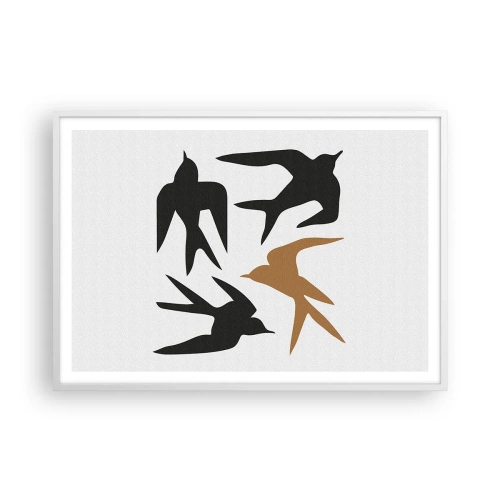 Poster in een witte lijst - Zwaluwen spel - 100x70 cm