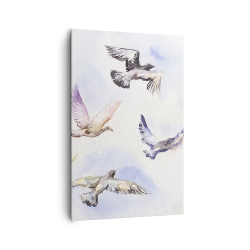 Schilderen op canvas - Vrijheid in grijs en blauw - 80x120 cm