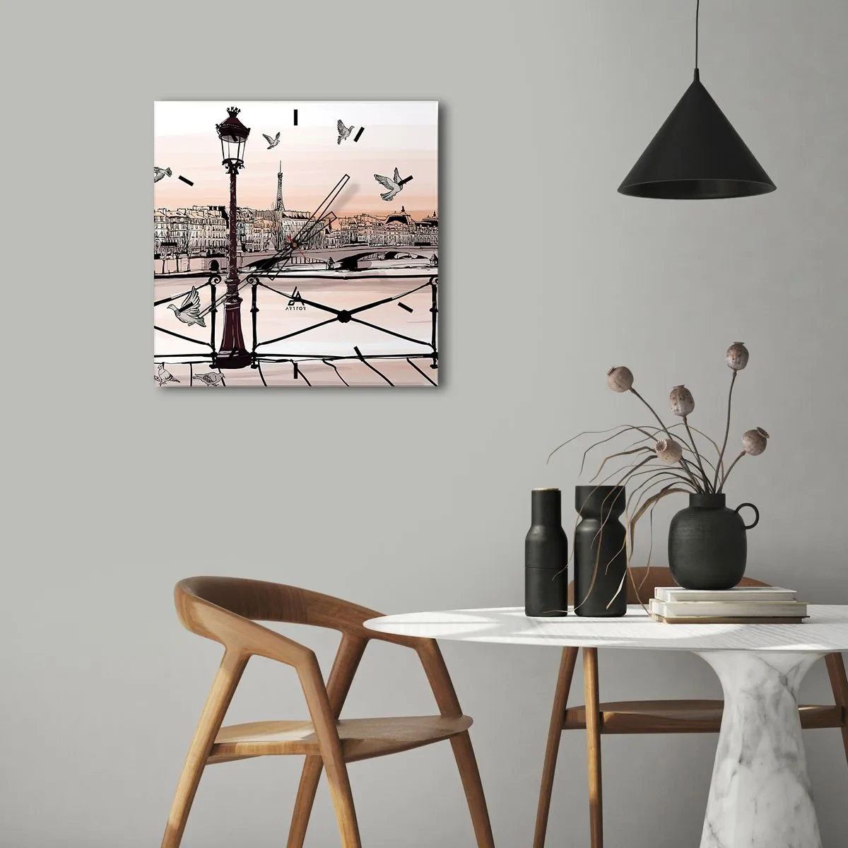 Wandklok - Klok - Over de daken van Parijs - 40x40 cm