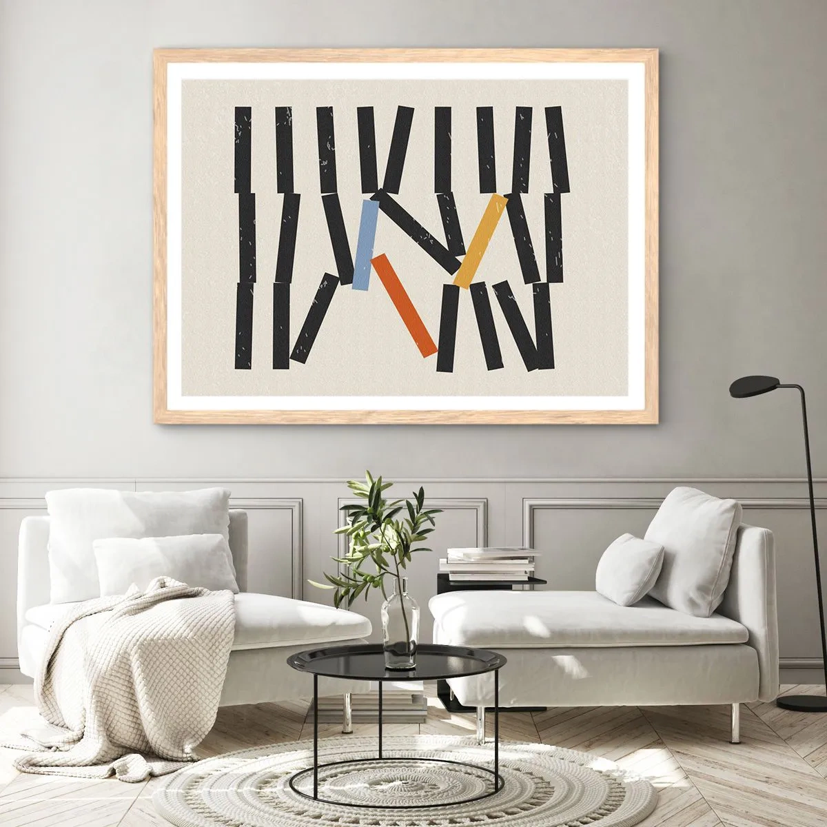 Een poster in een licht eiken lijst - Domino – compositie - 91x61 cm